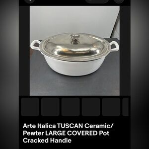 Arte Italica White Ceramic Pot with Silver Pewter Lid